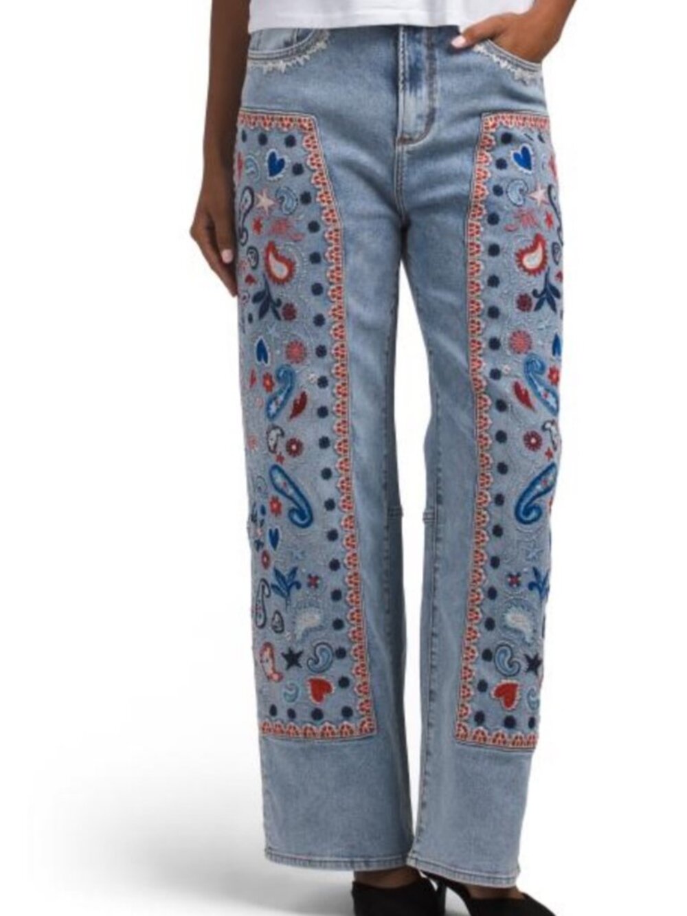Driftwood Embroidered  Jeans with Multicolor Paisley Panels